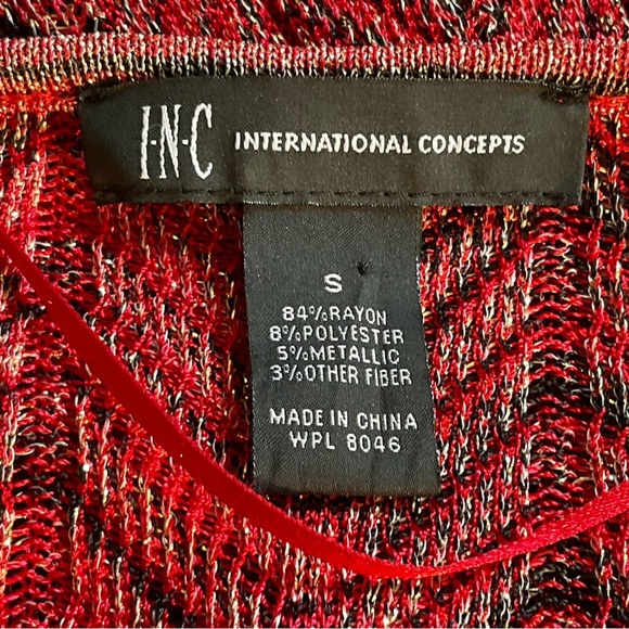 INC International Concepts Sm Red, Black, Silver Metallic Sweater, Cowl Neck - Picture 3 of 16